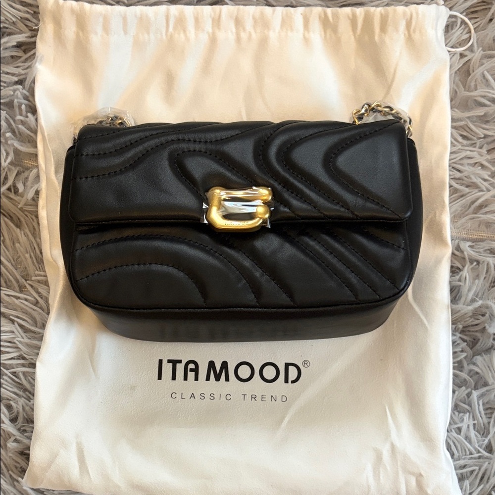 Black Smooth Leather Quilted Women's Small Evening Bag